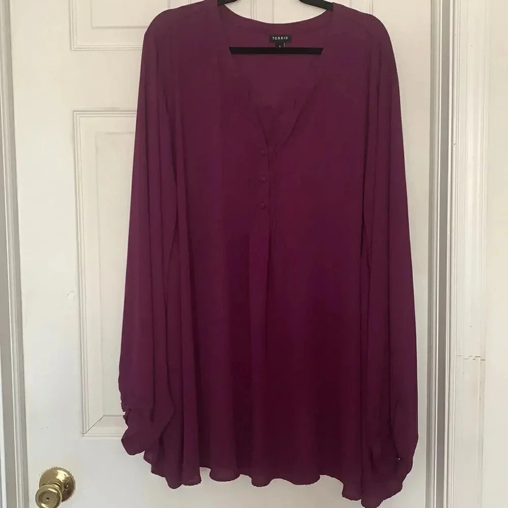 Torrid Quarter Button Blouse Purple Size 6X